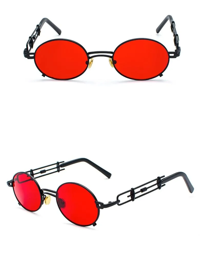 Gold Black Retro Steampunk Unisex Round Vintage Metal Frame Oval Sunglasses