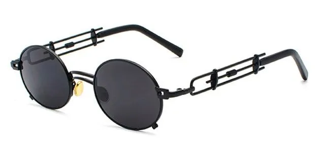 Gold Black Retro Steampunk Unisex Round Vintage Metal Frame Oval Sunglasses