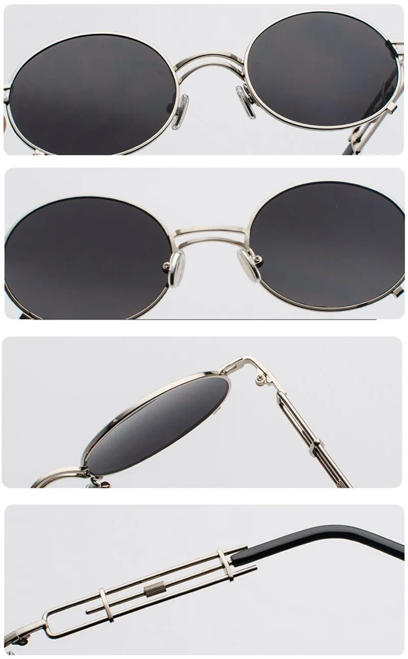 Gold Black Retro Steampunk Unisex Round Vintage Metal Frame Oval Sunglasses