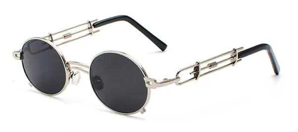 Gold Black Retro Steampunk Unisex Round Vintage Metal Frame Oval Sunglasses