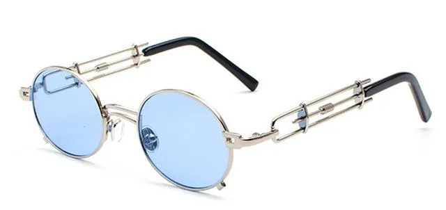 Gold Black Retro Steampunk Unisex Round Vintage Metal Frame Oval Sunglasses