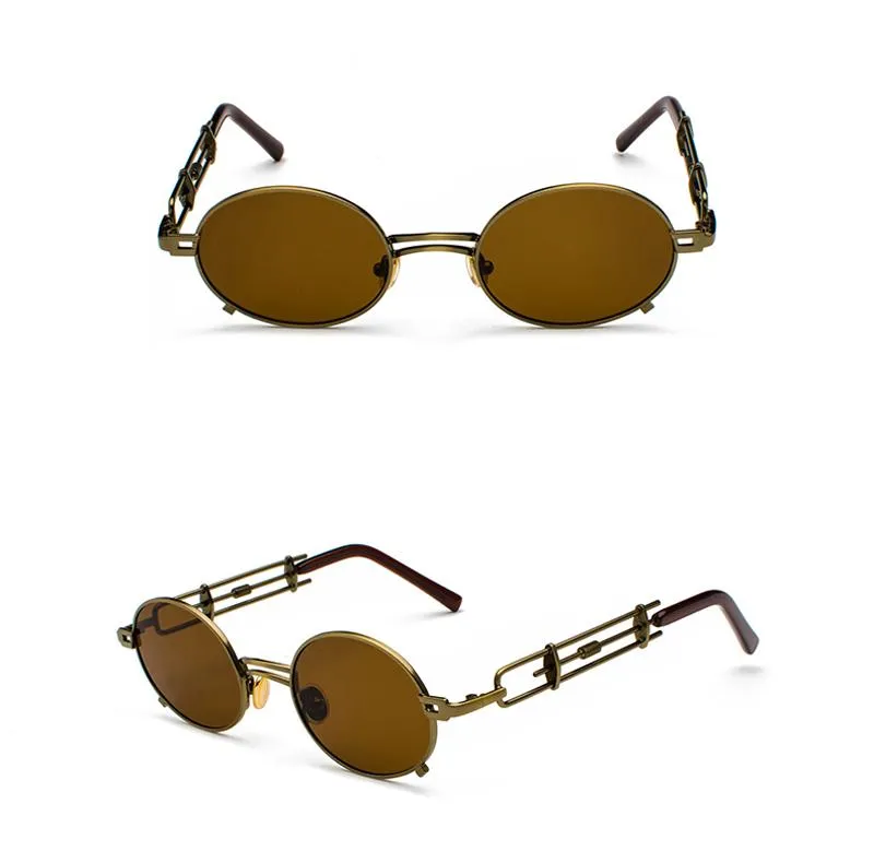 Gold Black Retro Steampunk Unisex Round Vintage Metal Frame Oval Sunglasses