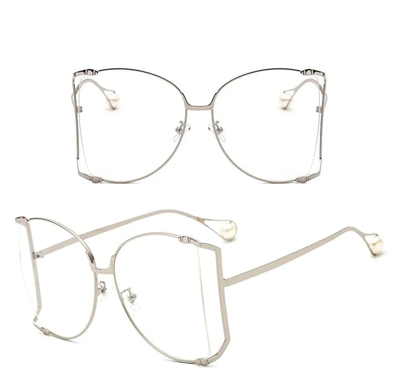Half Frame Hollow Fashion Gold Transparent Square Sunglasses for Women