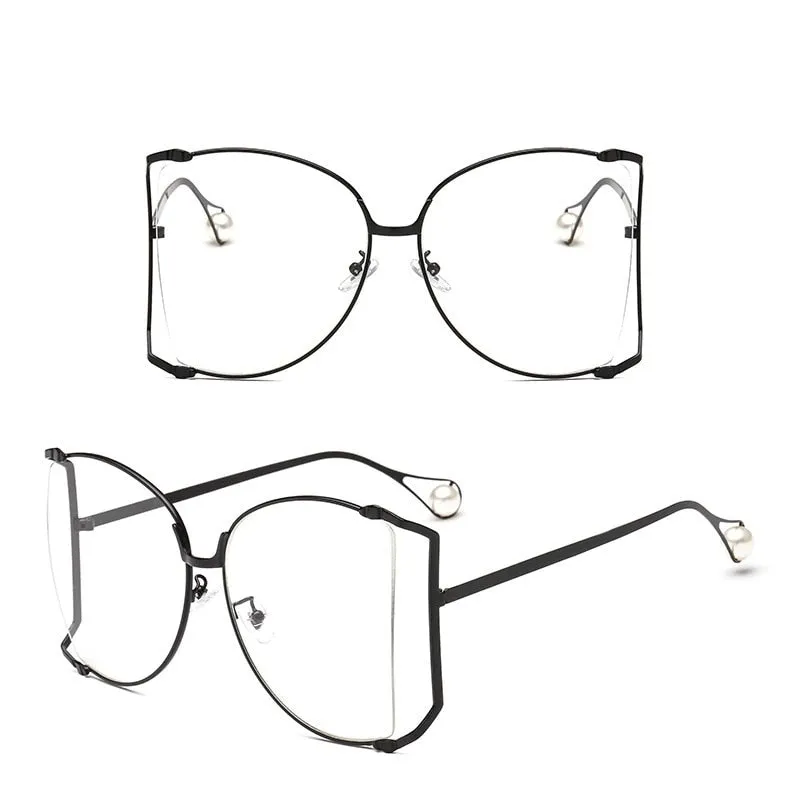 Half Frame Hollow Fashion Gold Transparent Square Sunglasses for Women