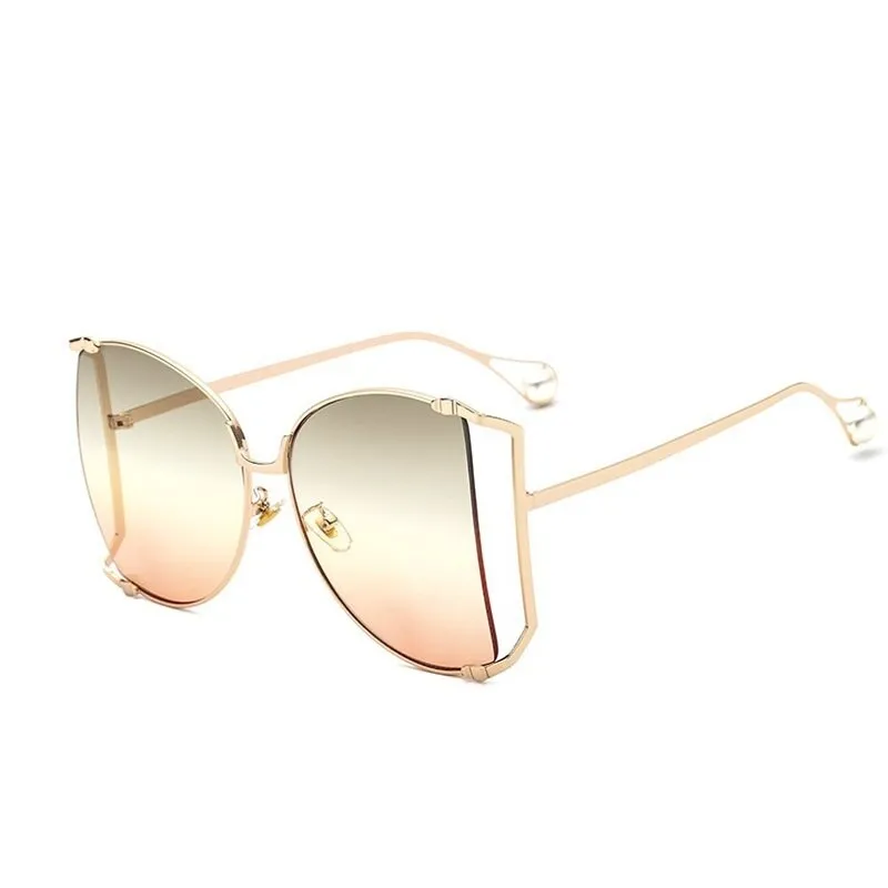 Half Frame Hollow Fashion Gold Transparent Square Sunglasses for Women