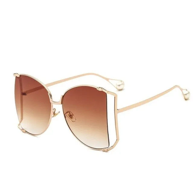 Half Frame Hollow Fashion Gold Transparent Square Sunglasses for Women