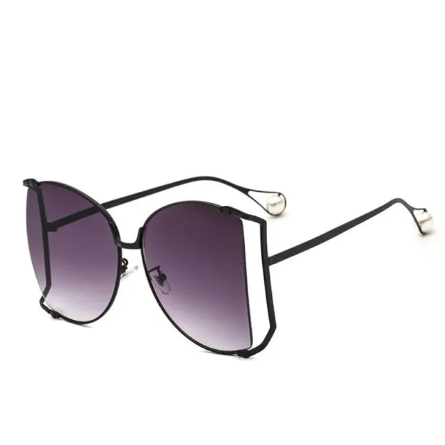 Half Frame Hollow Fashion Gold Transparent Square Sunglasses for Women