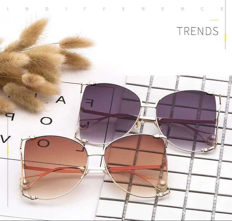 Half Frame Hollow Fashion Gold Transparent Square Sunglasses for Women