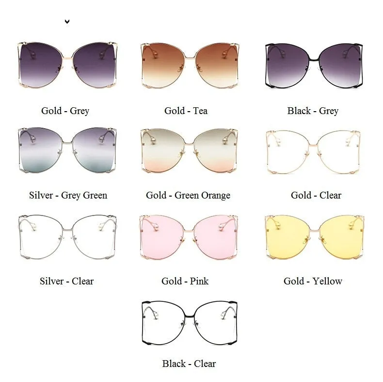 Half Frame Hollow Fashion Gold Transparent Square Sunglasses for Women