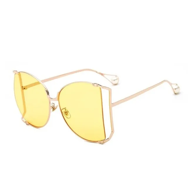 Half Frame Hollow Fashion Gold Transparent Square Sunglasses for Women