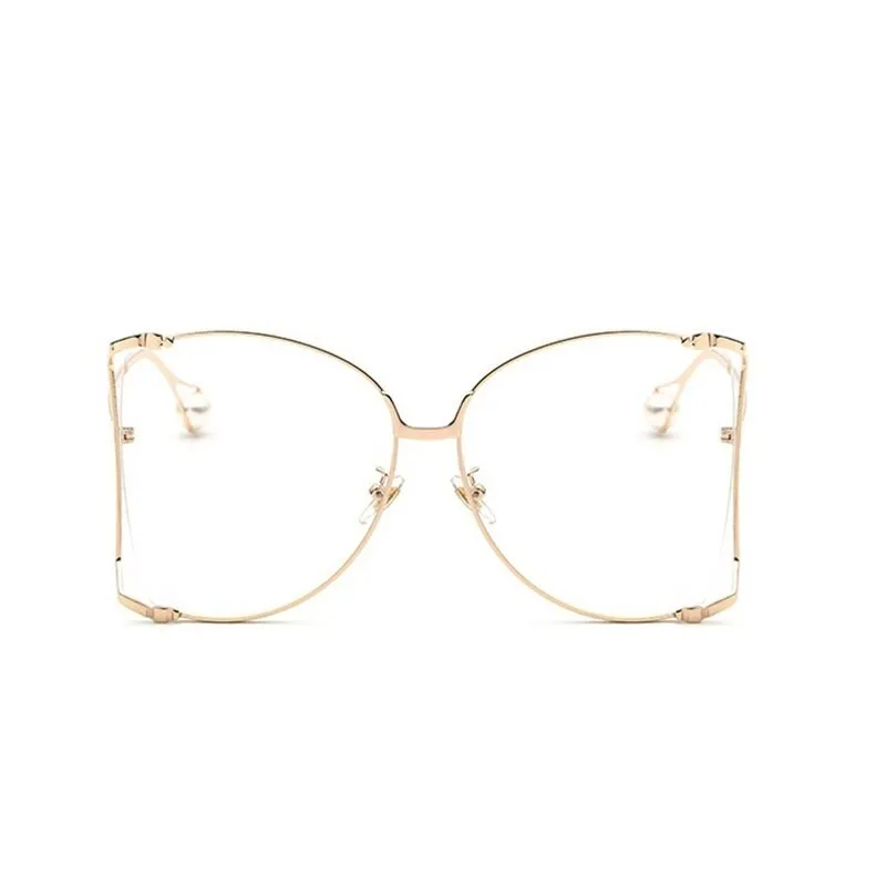 Half Frame Hollow Fashion Gold Transparent Square Sunglasses for Women