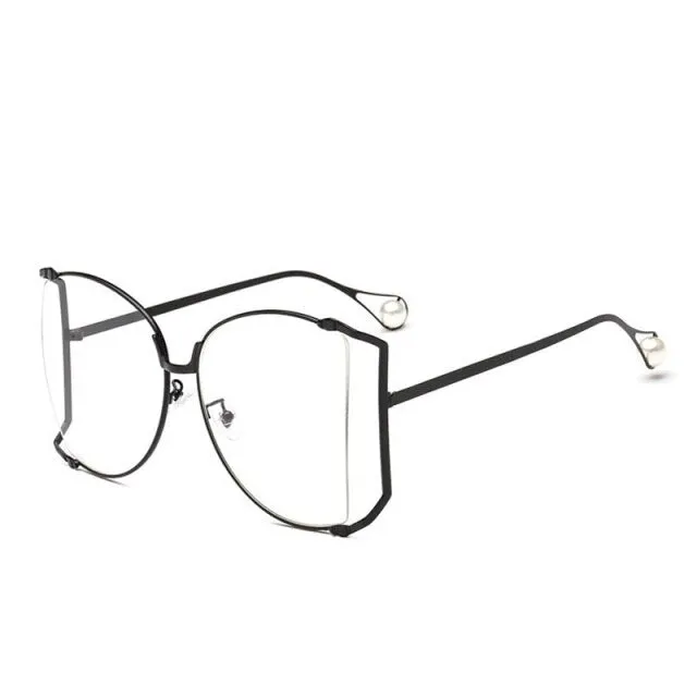 Half Frame Hollow Fashion Gold Transparent Square Sunglasses for Women