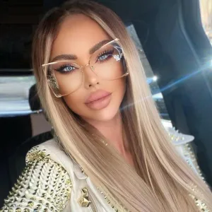 Half Frame Hollow Fashion Gold Transparent Square Sunglasses for Women