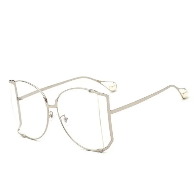 Half Frame Hollow Fashion Gold Transparent Square Sunglasses for Women