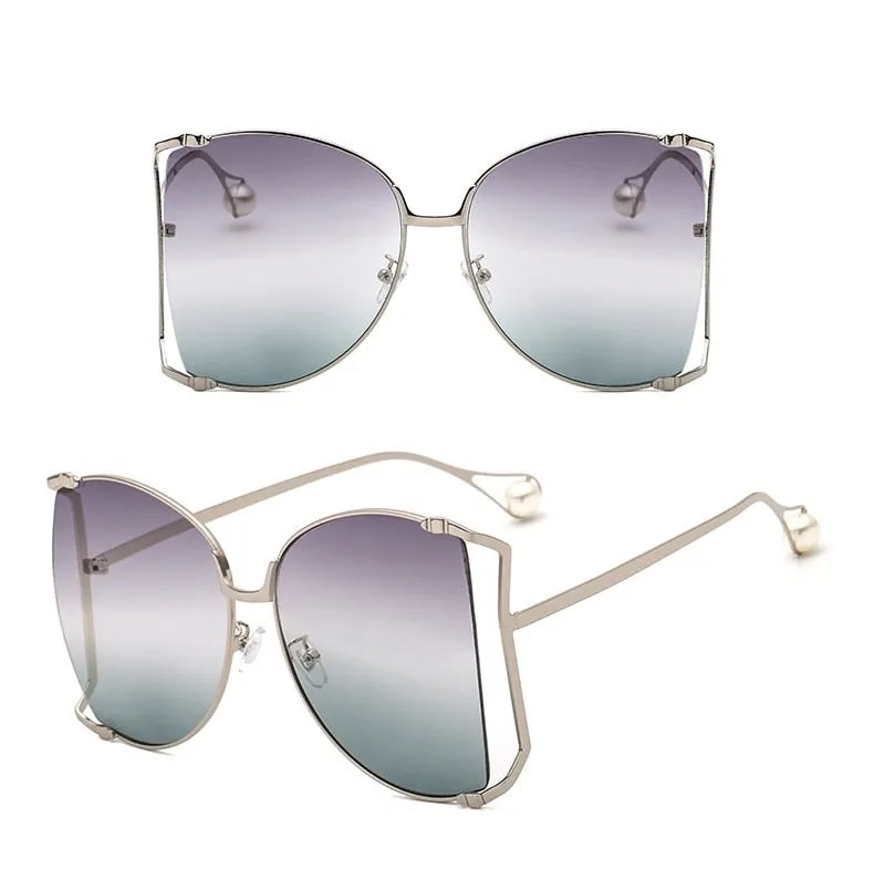Half Frame Hollow Fashion Gold Transparent Square Sunglasses for Women