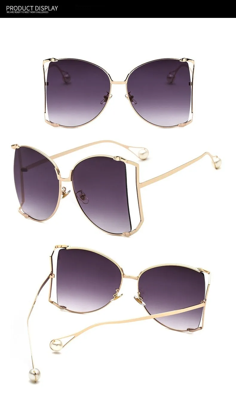 Half Frame Hollow Fashion Gold Transparent Square Sunglasses for Women