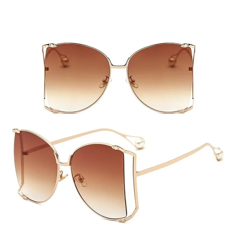 Half Frame Hollow Fashion Gold Transparent Square Sunglasses for Women