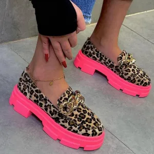 Halloween Joskaa Women Leopard Sport Flats Shoes Chunky Platform Chain Mary Janes Shoes Sandals Summer 2024 New Casual Ladies Shoes Mujer Zapatos