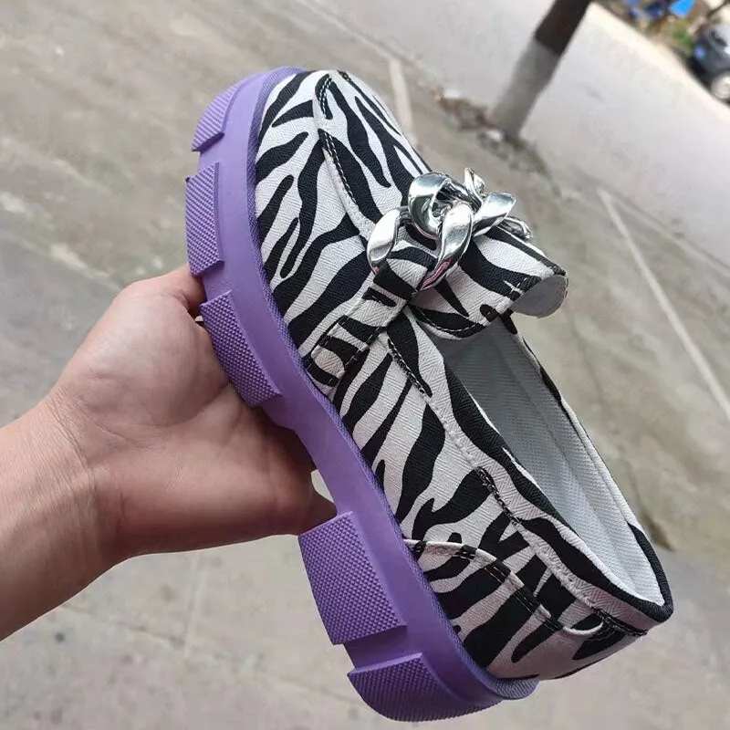 Halloween Joskaa Women Leopard Sport Flats Shoes Chunky Platform Chain Mary Janes Shoes Sandals Summer 2024 New Casual Ladies Shoes Mujer Zapatos