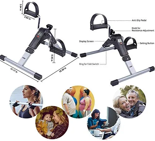 Healthex Pedal Exerciser Cycle Bike for Home Gym LCD Counter Foldable Exercise Bike Indoor Fitness Resistance Home Use Mini Bike (Black/Silver)