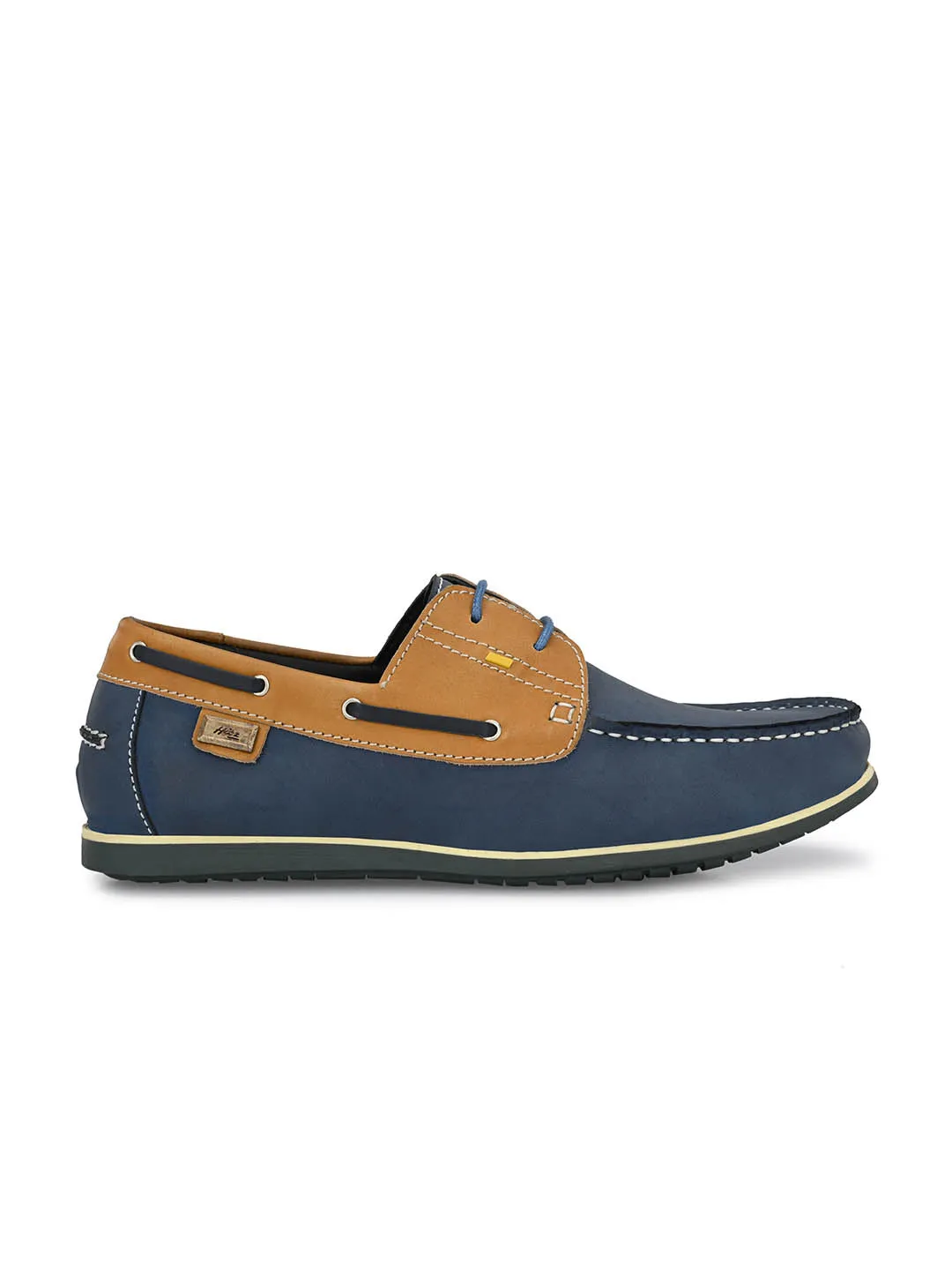 Hitz Men's Blue Leather Lace-up Boat Shoes