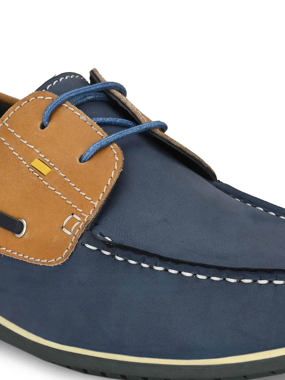 Hitz Men's Blue Leather Lace-up Boat Shoes