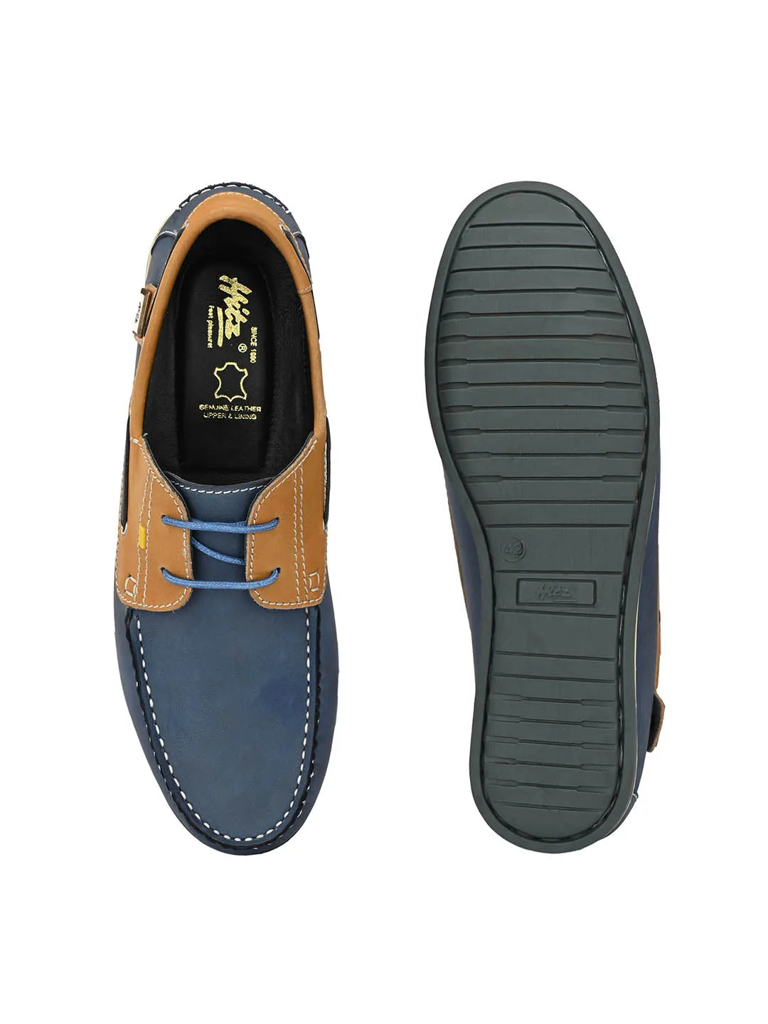 Hitz Men's Blue Leather Lace-up Boat Shoes