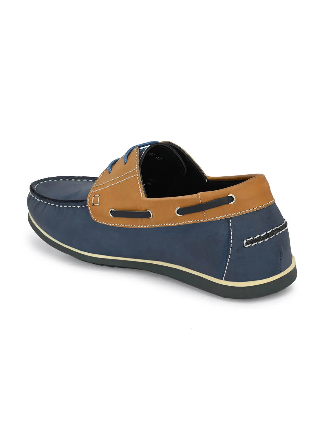 Hitz Men's Blue Leather Lace-up Boat Shoes
