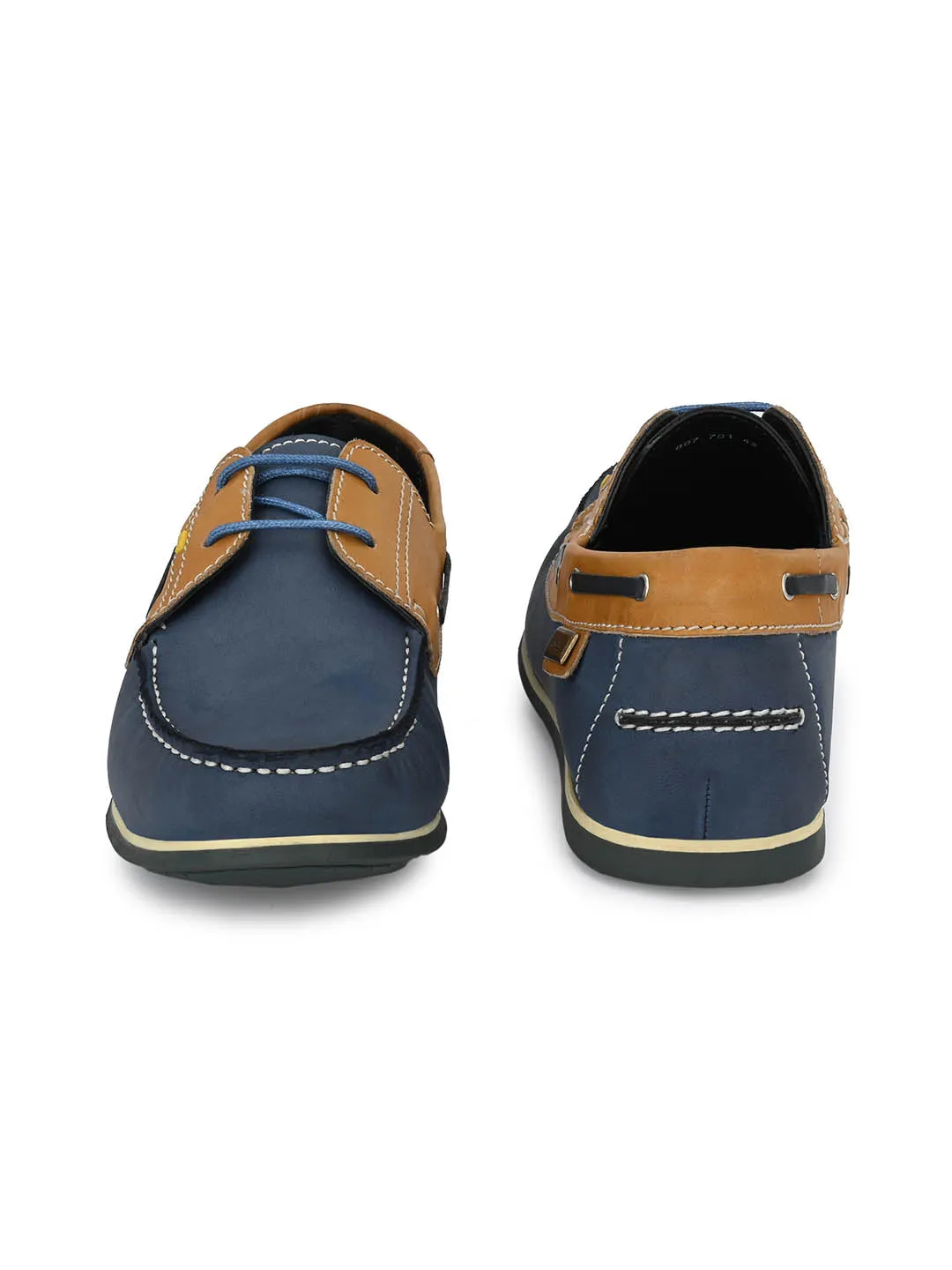 Hitz Men's Blue Leather Lace-up Boat Shoes