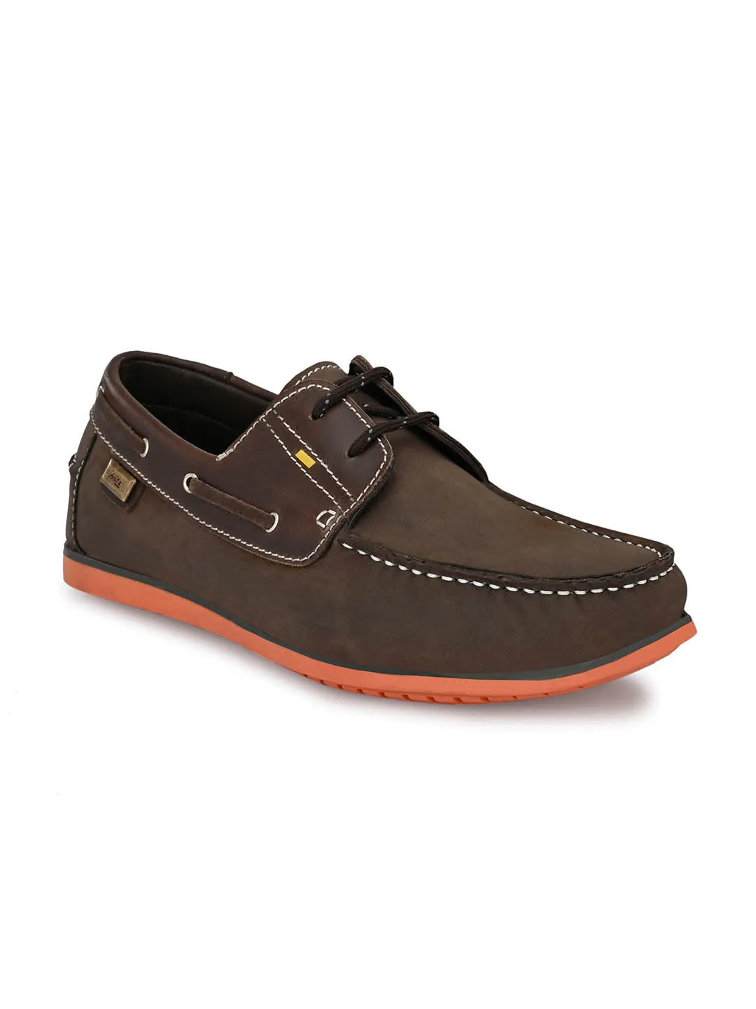 Hitz Men's Brown Leather Lace-up Boat Shoes