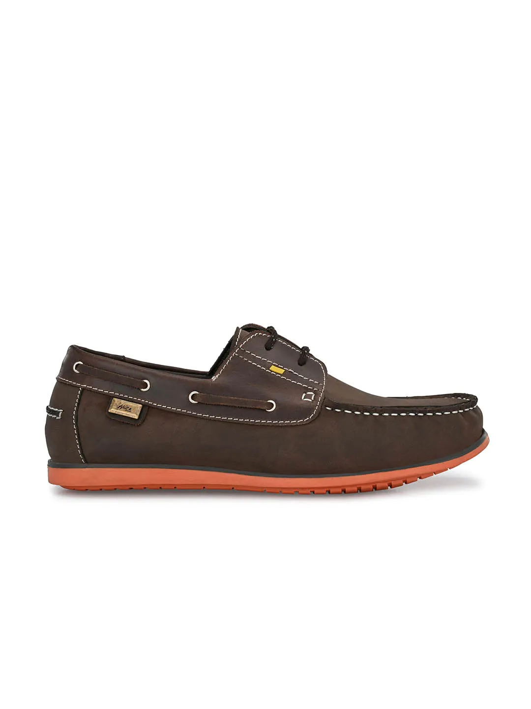 Hitz Men's Brown Leather Lace-up Boat Shoes