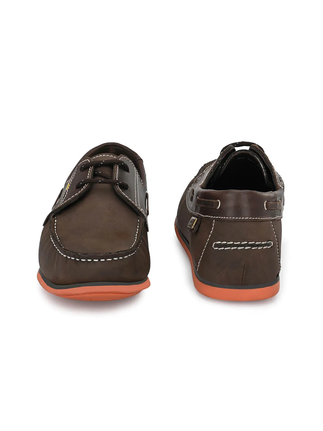 Hitz Men's Brown Leather Lace-up Boat Shoes