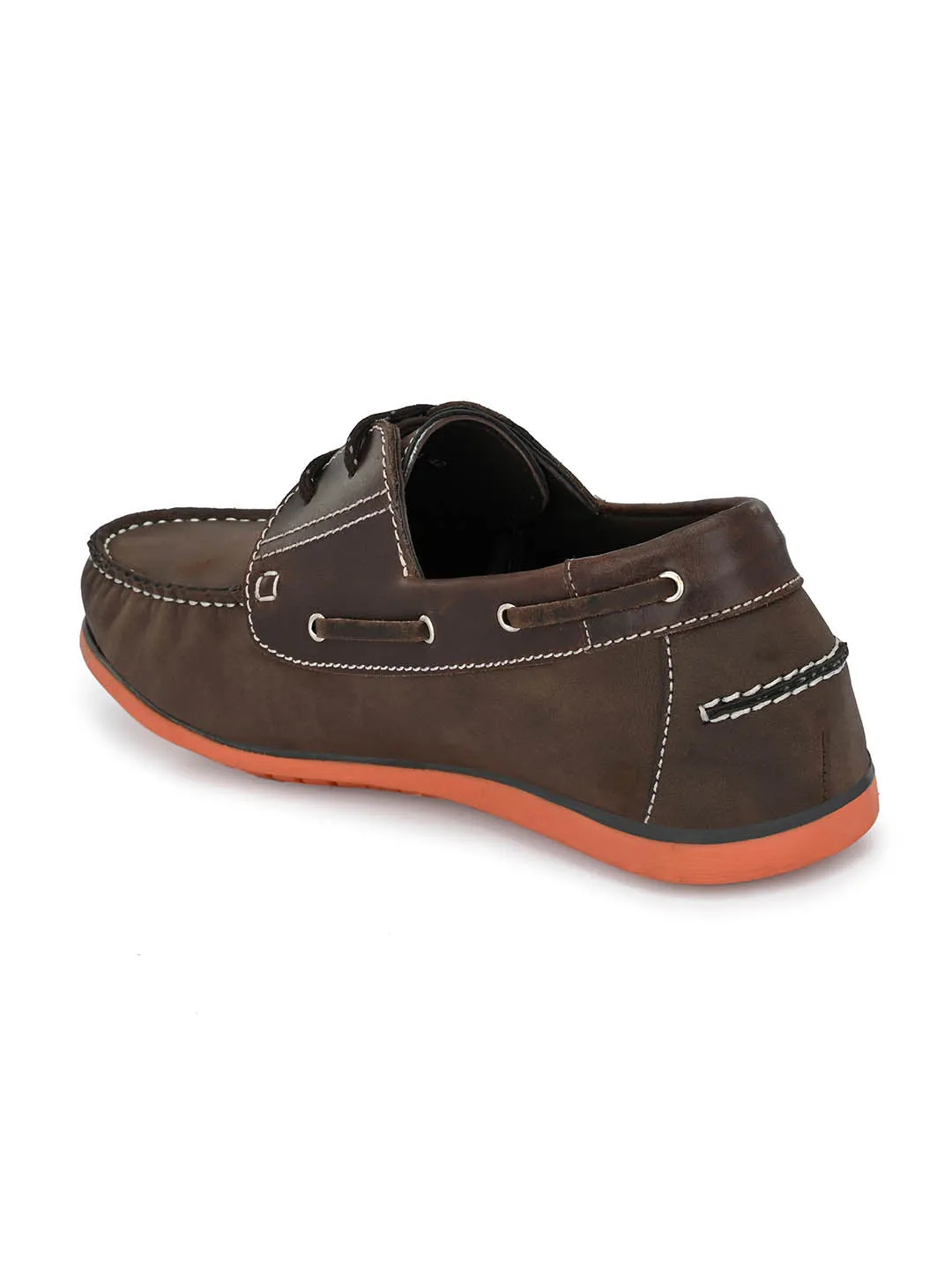 Hitz Men's Brown Leather Lace-up Boat Shoes