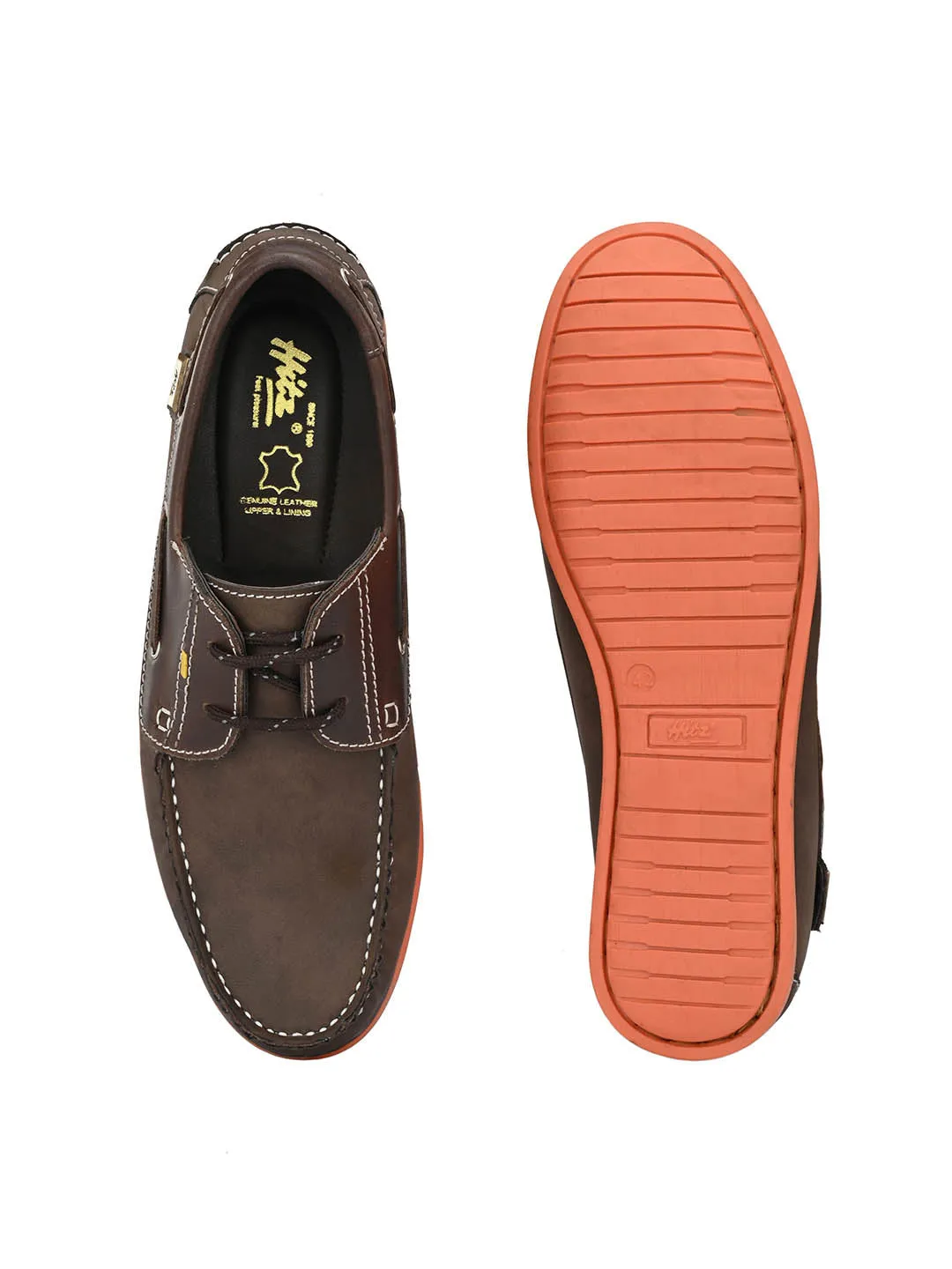 Hitz Men's Brown Leather Lace-up Boat Shoes