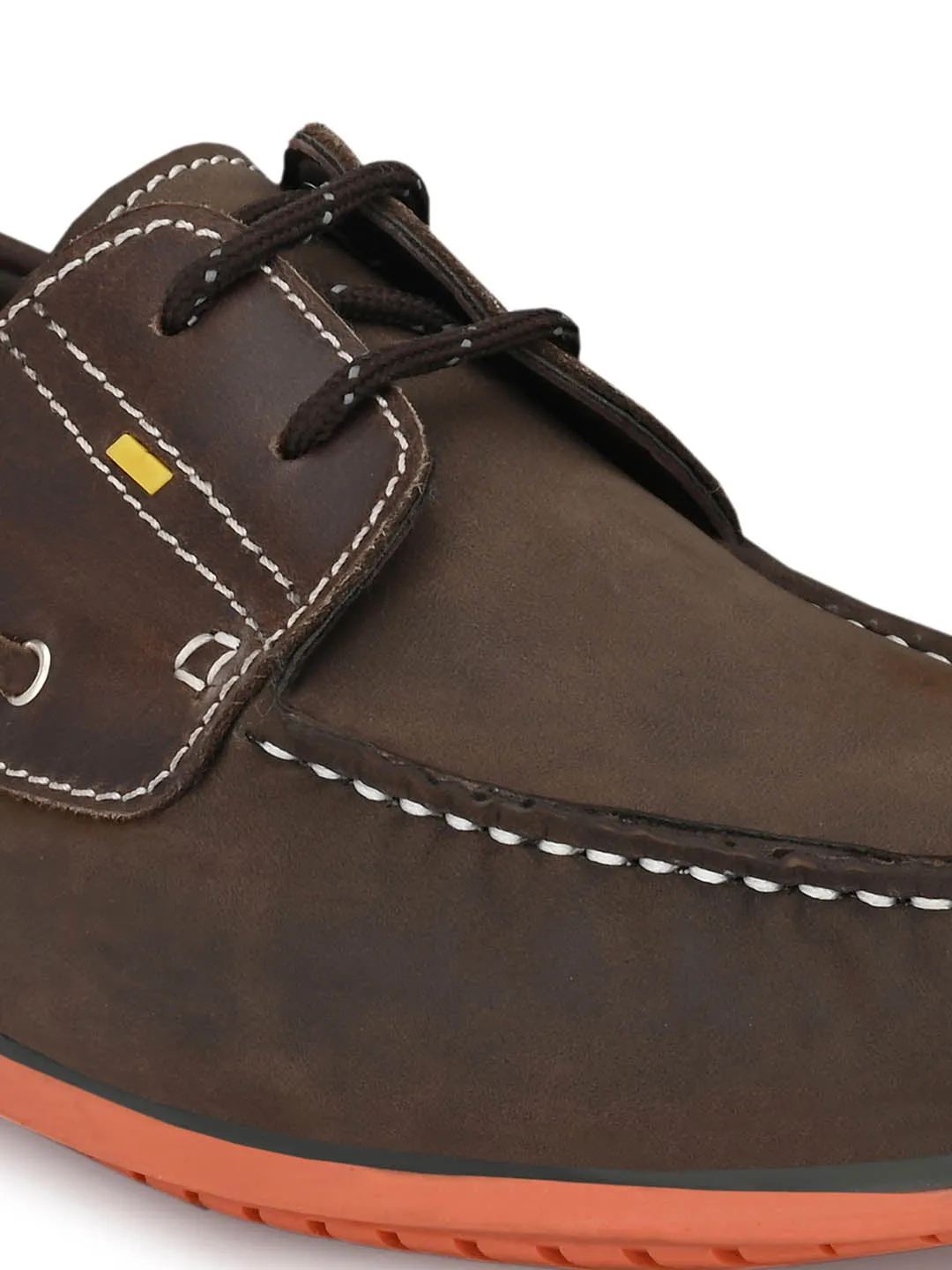 Hitz Men's Brown Leather Lace-up Boat Shoes