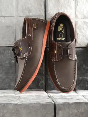 Hitz Men's Brown Leather Lace-up Boat Shoes
