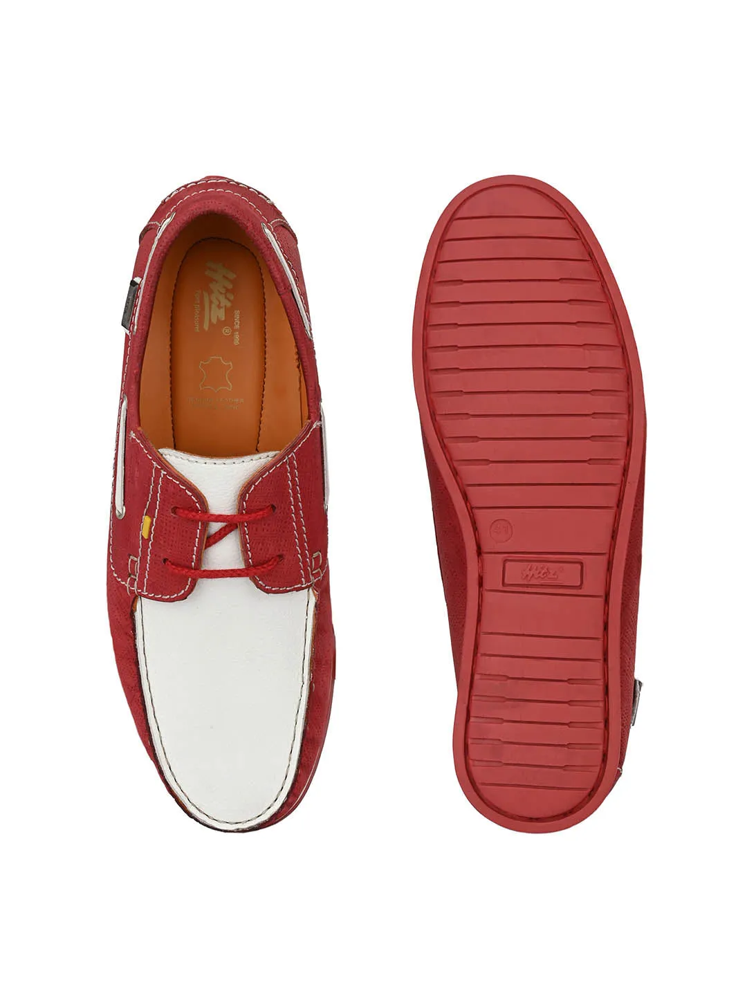 Hitz Men's Red Leather Lace-up Boat Shoes