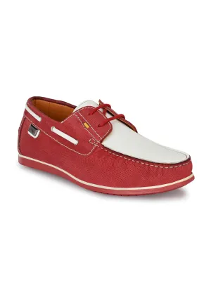 Hitz Men's Red Leather Lace-up Boat Shoes