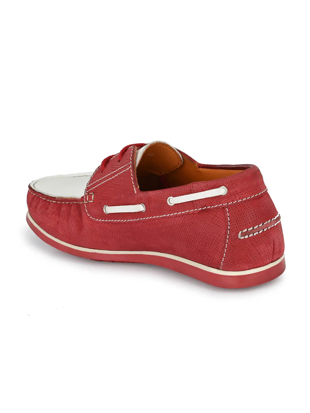 Hitz Men's Red Leather Lace-up Boat Shoes