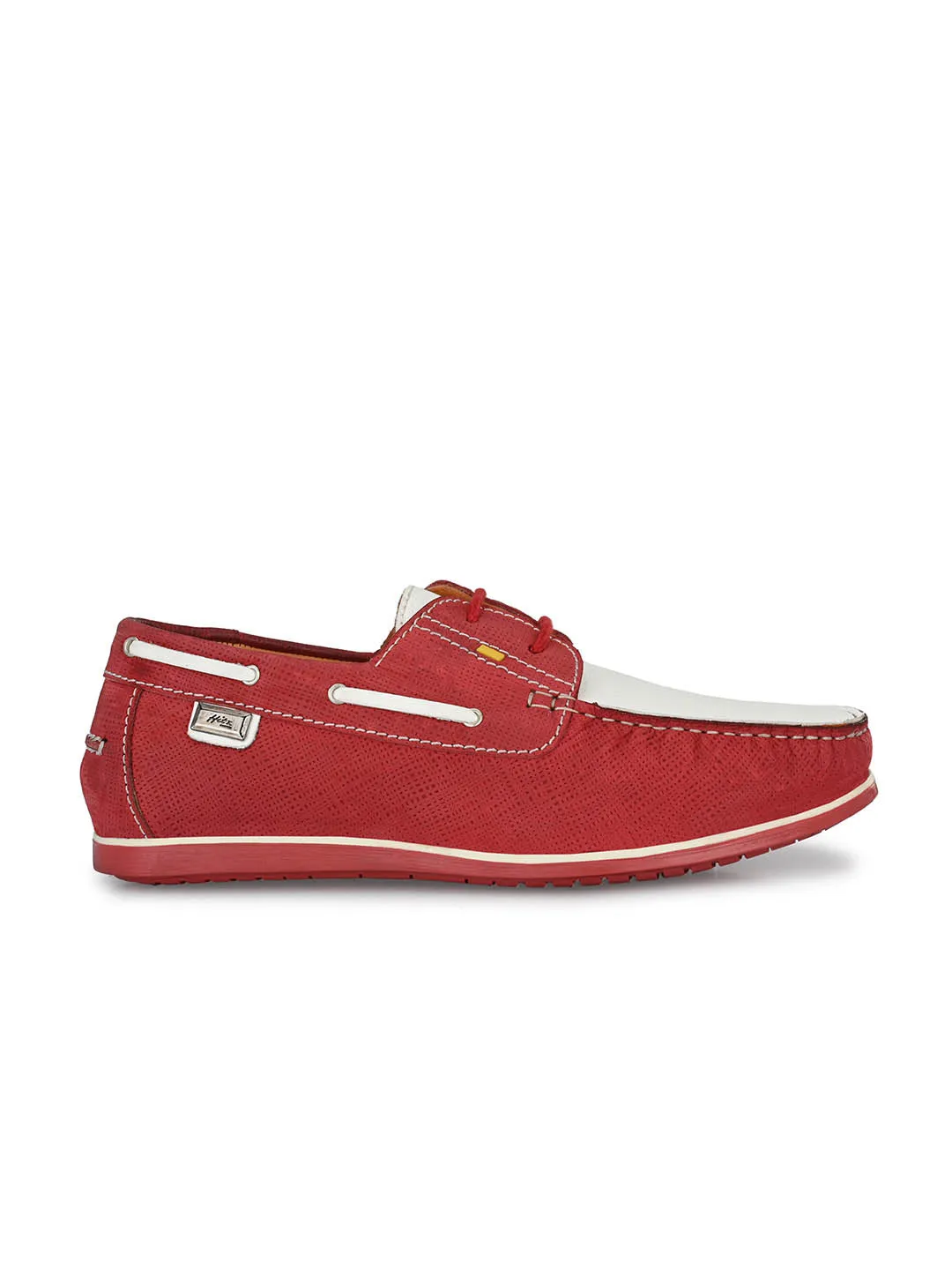 Hitz Men's Red Leather Lace-up Boat Shoes