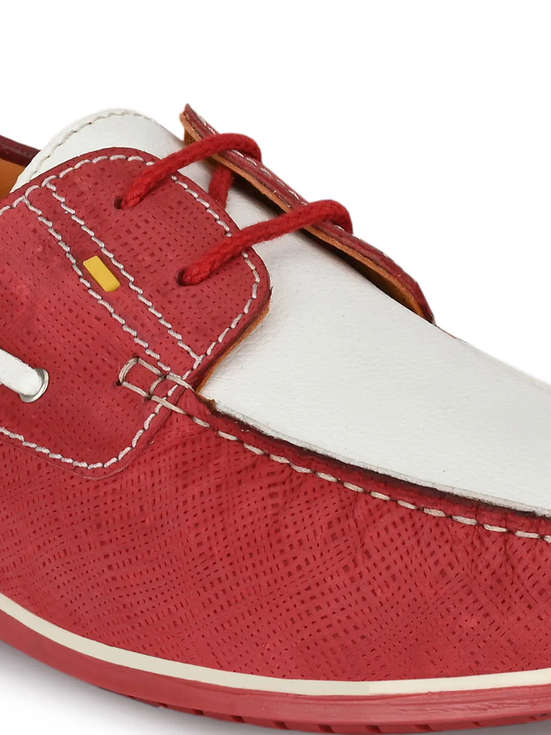 Hitz Men's Red Leather Lace-up Boat Shoes