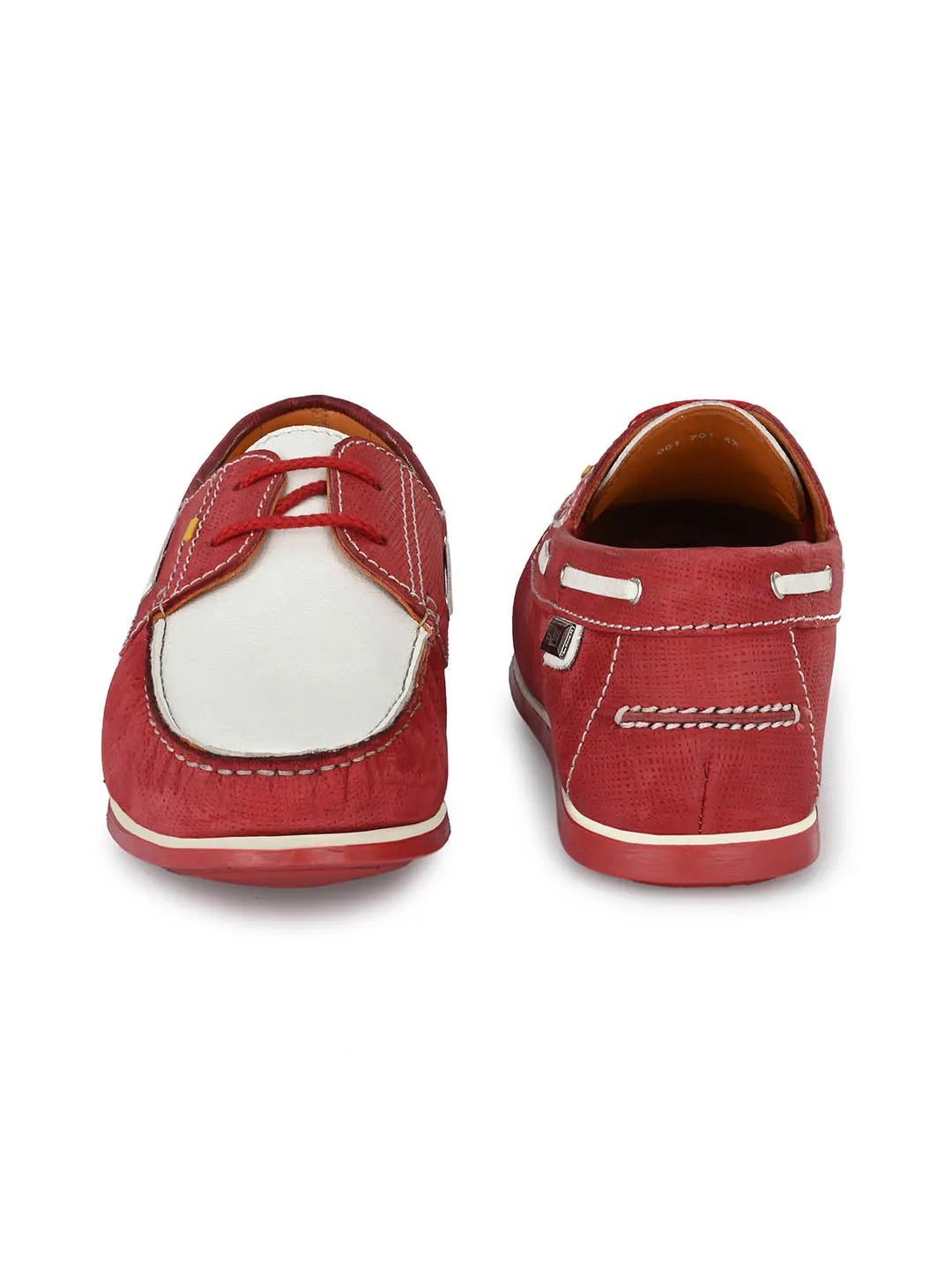 Hitz Men's Red Leather Lace-up Boat Shoes
