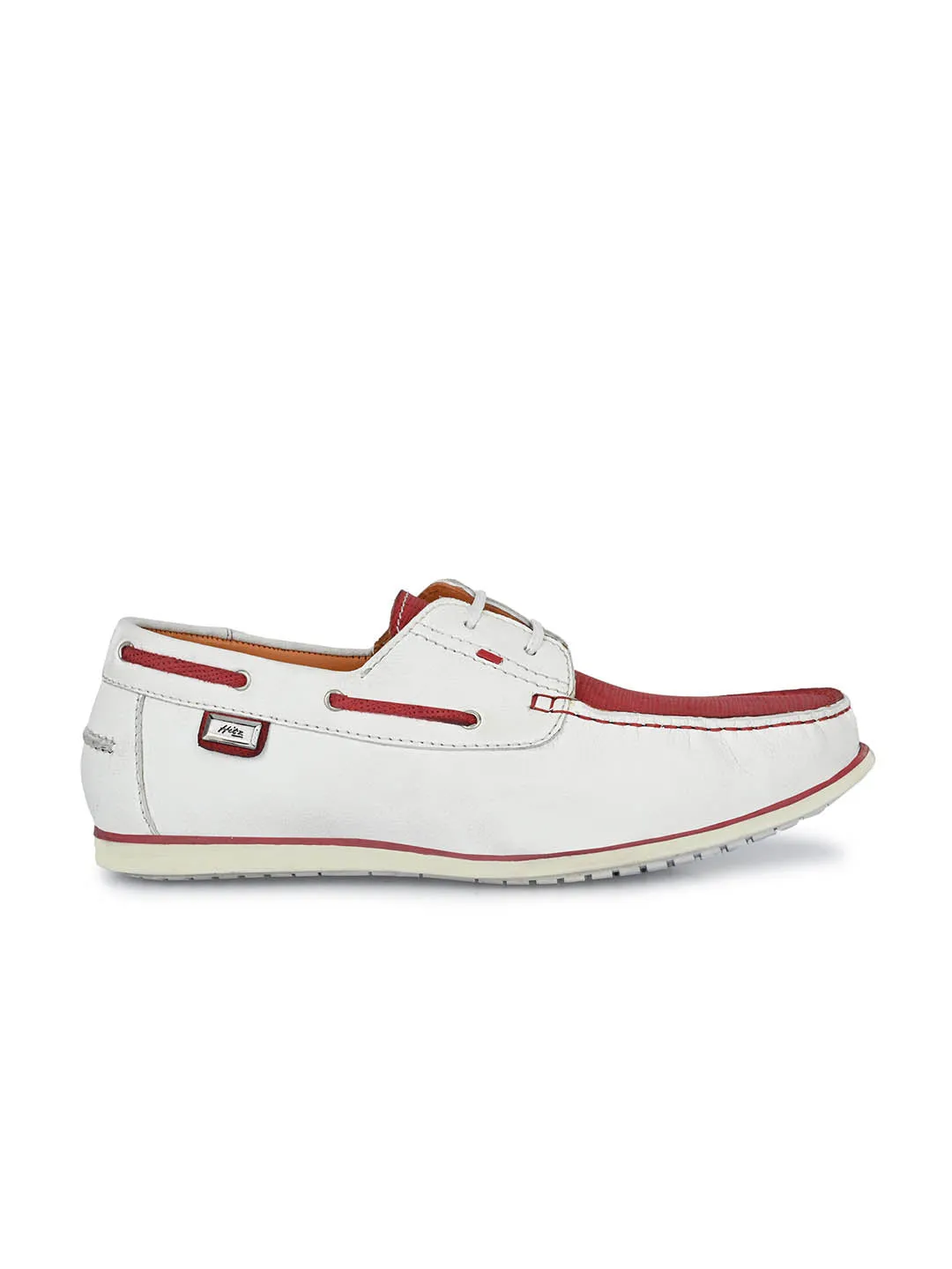 Hitz Men's White Leather Lace-up Boat Shoes