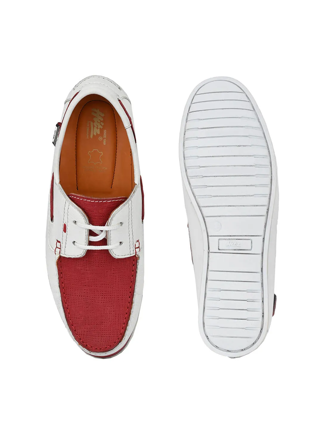Hitz Men's White Leather Lace-up Boat Shoes