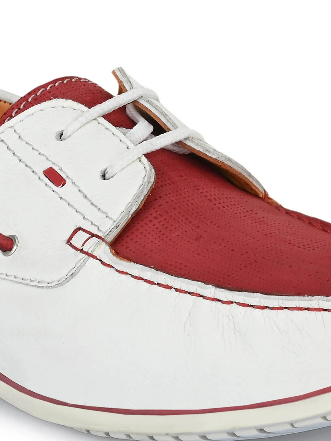 Hitz Men's White Leather Lace-up Boat Shoes