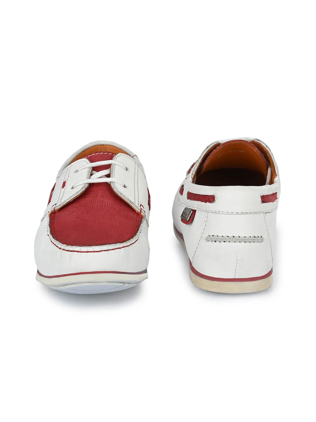 Hitz Men's White Leather Lace-up Boat Shoes