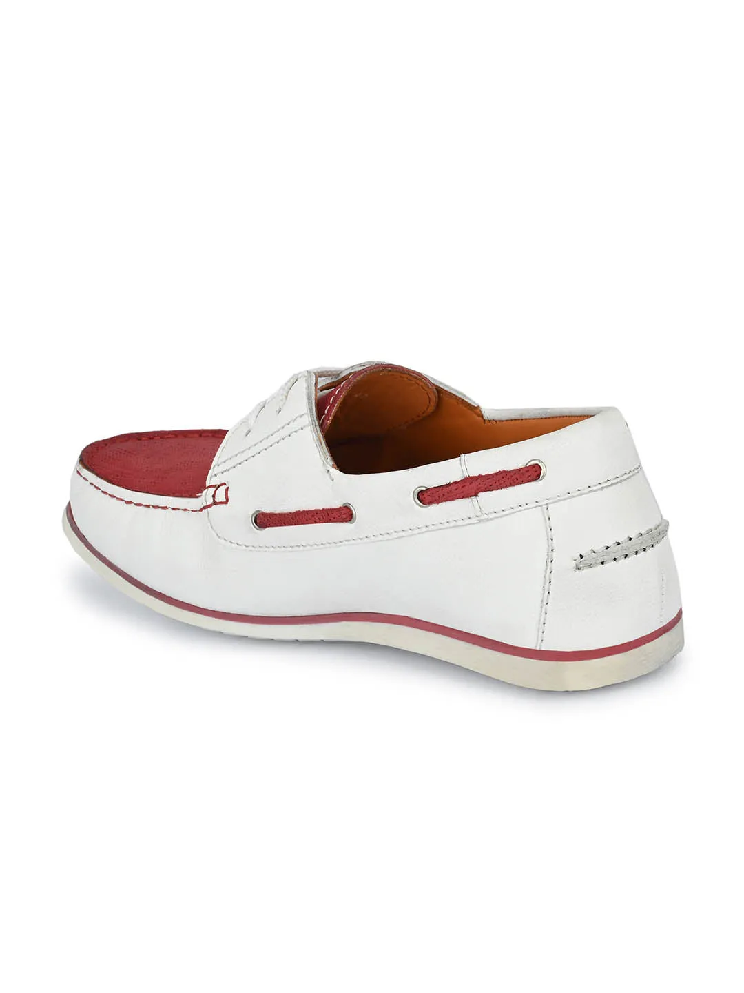 Hitz Men's White Leather Lace-up Boat Shoes