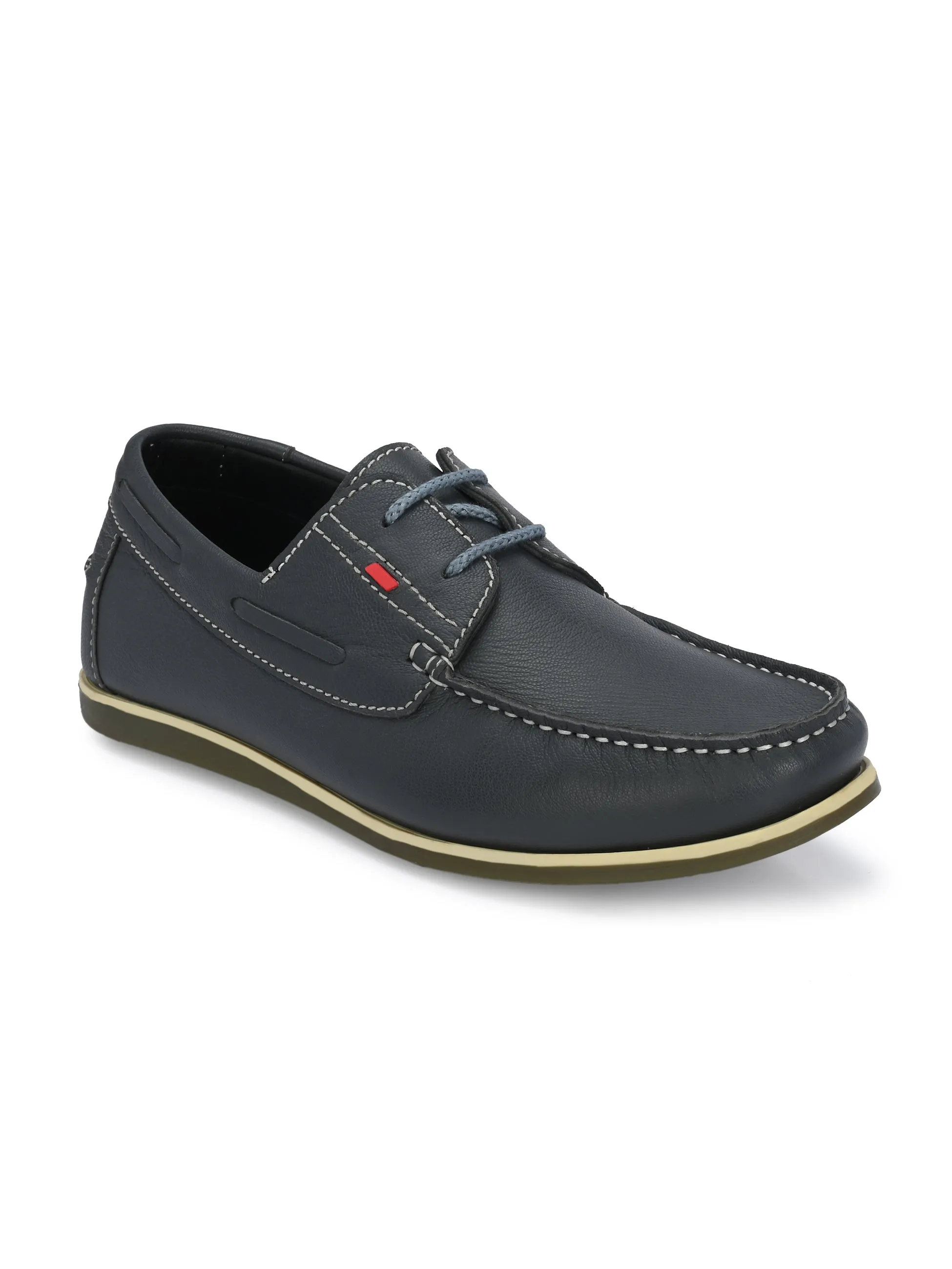 HITZ701 Men's Grey Leather Boat Lace-Up Shoes
