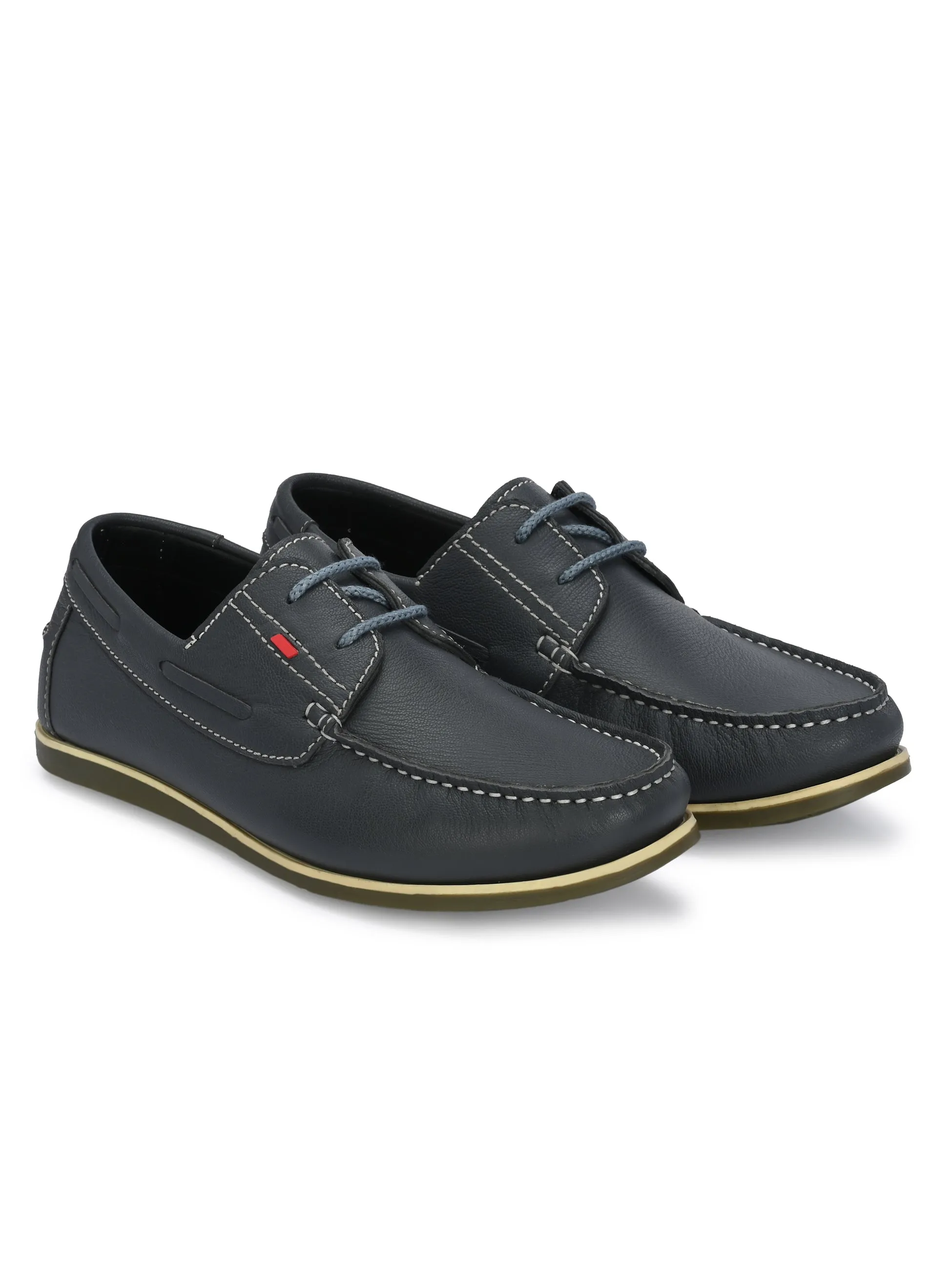 HITZ701 Men's Grey Leather Boat Lace-Up Shoes