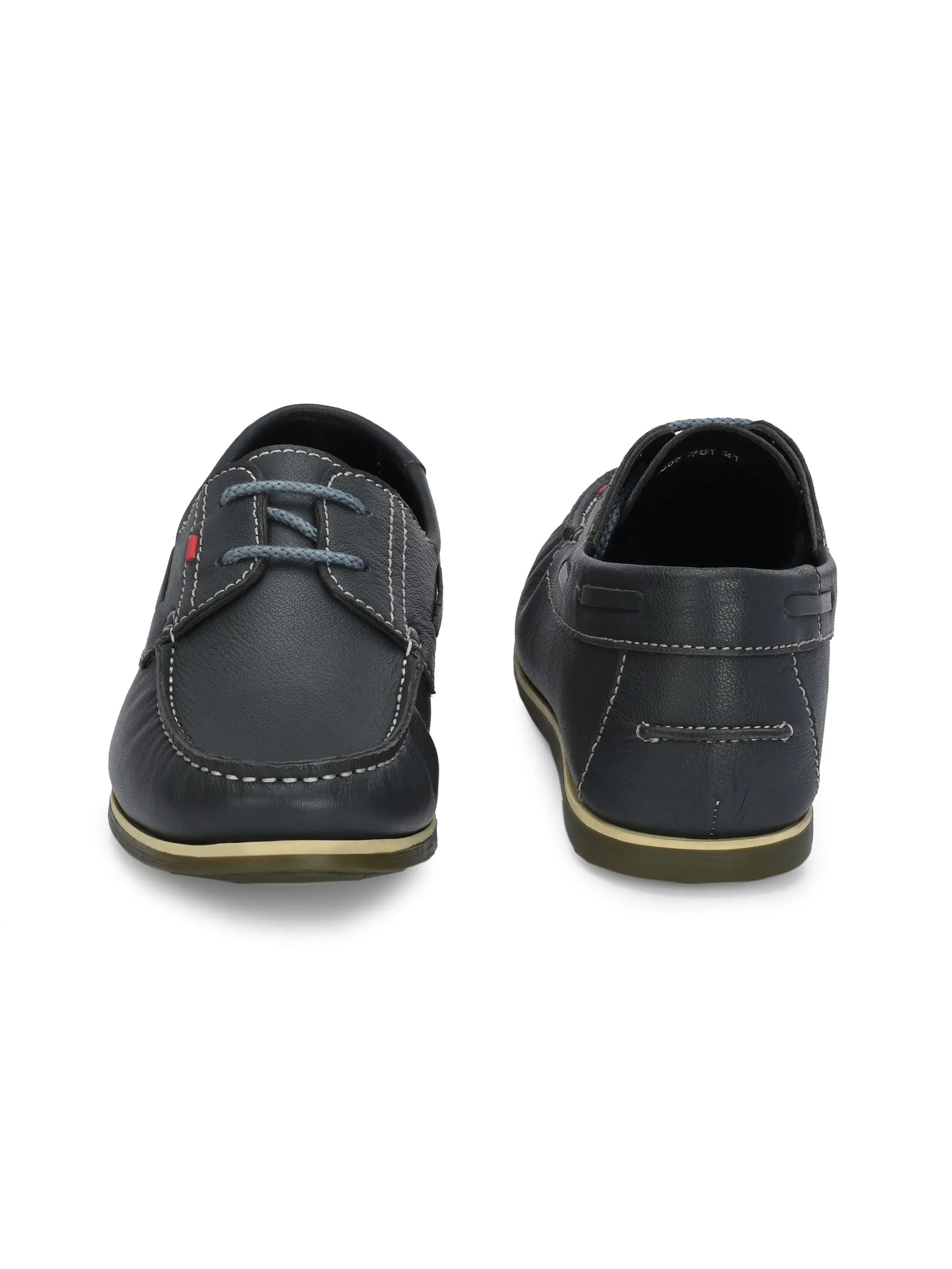 HITZ701 Men's Grey Leather Boat Lace-Up Shoes